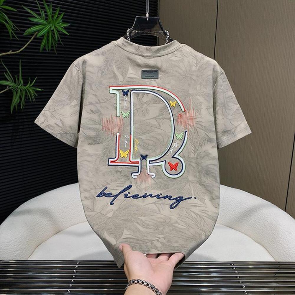 Butterfly Jacquard D Letter Embroidered T-Shirt