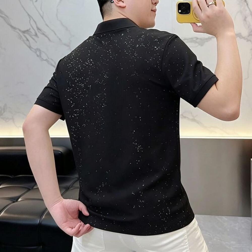 Beaded Chrysanthemum Rhinestone Polo Shirt