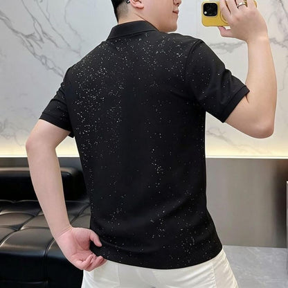 Beaded Chrysanthemum Rhinestone Polo Shirt