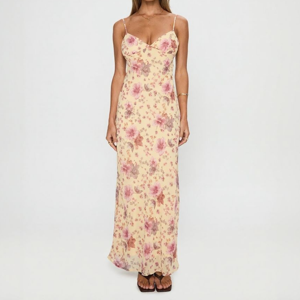 Cream-colored floral maxi dress