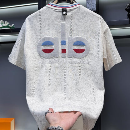 Luxury distressed embroidered short-sleeved shirt
