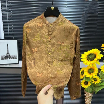 Butterfly Subtle Pattern Ethnic Style Shirt