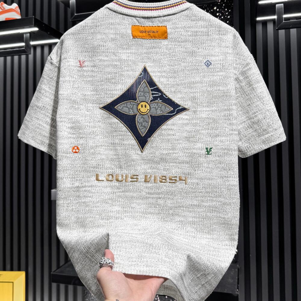 High-end embroidered smiley face short-sleeved shirt