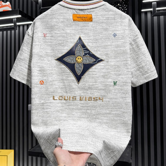 High-end embroidered smiley face short-sleeved shirt