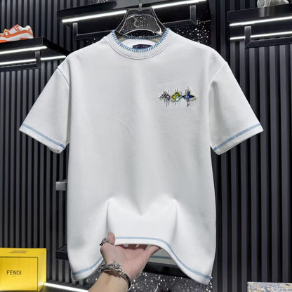 High-end embroidered round neck short-sleeved shirt