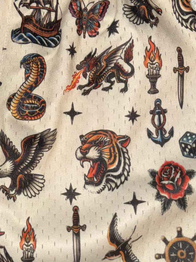 Vintage Print Beach Shorts