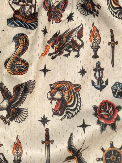 Vintage Print Beach Shorts