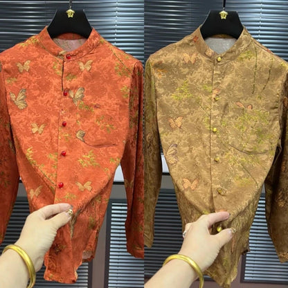 Butterfly Subtle Pattern Ethnic Style Shirt
