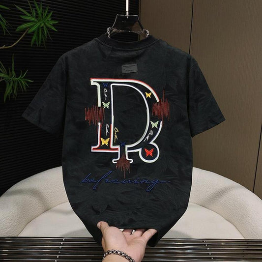 Butterfly Jacquard D Letter Embroidered T-Shirt