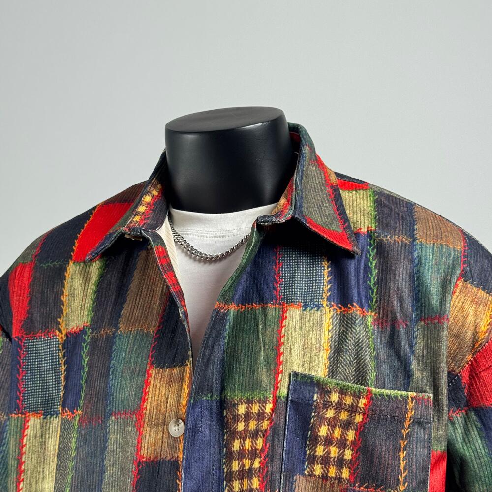 Colorful plaid short-sleeved shirt