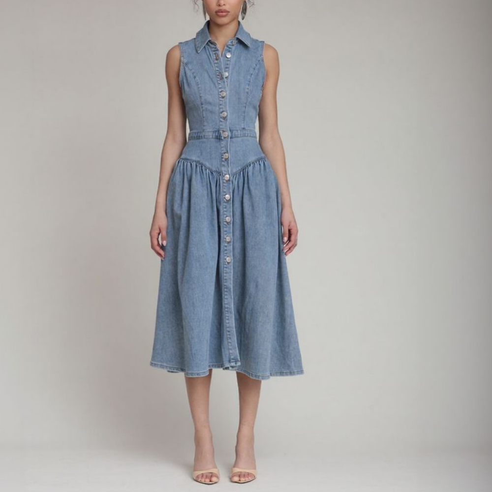 Sleeveless Button Front Denim Skirt