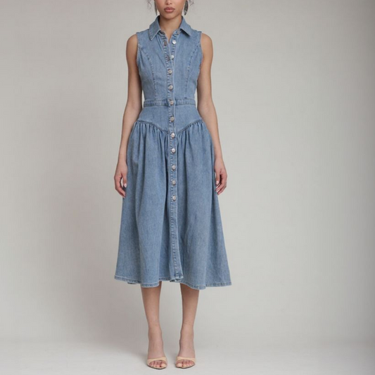 Sleeveless Button Front Denim Skirt