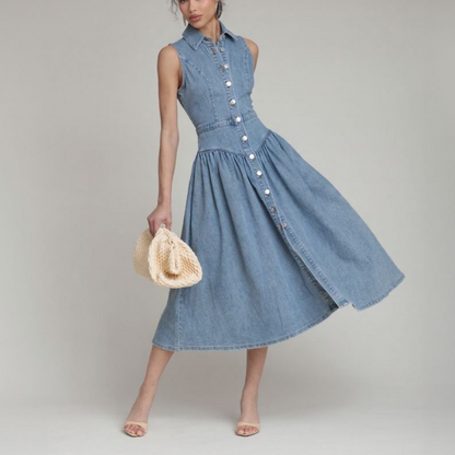 Sleeveless Button Front Denim Skirt