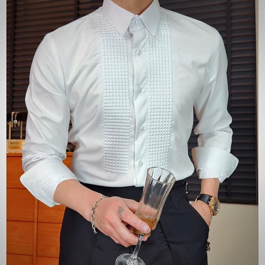 Solid Square Emboss Textured Formal Business Shirt