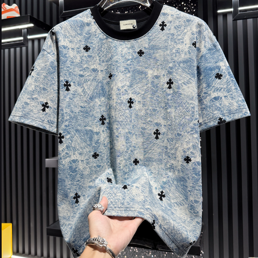 Round neck vintage distressed short-sleeved shirt