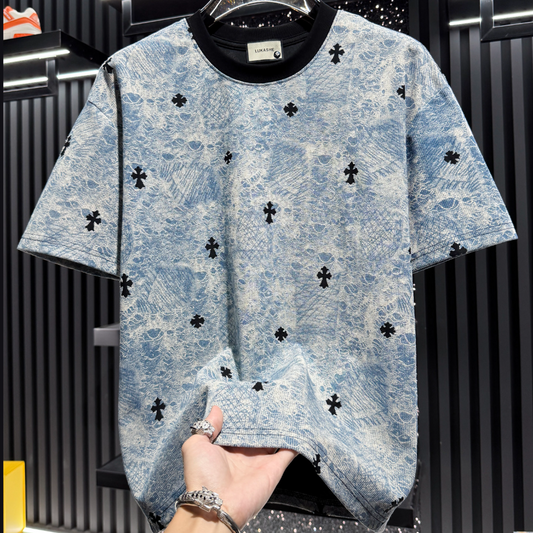 Round neck vintage distressed short-sleeved shirt