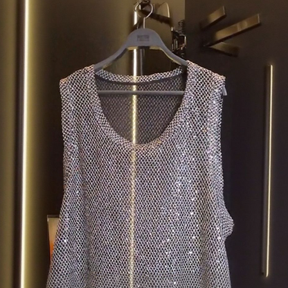 Hollow-out sequined vest