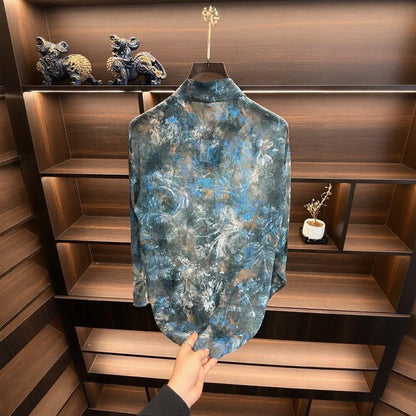 Blue Pattern Sheer Mesh Shirt