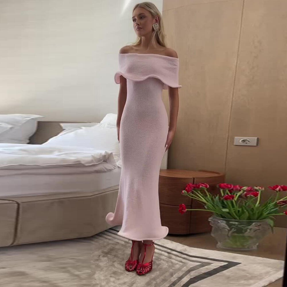 Sexy Off Shoulder Sleeveless Solid Bodycon Knit Dress