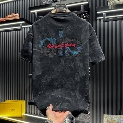 High-end embroidered tie-dye short-sleeved shirt
