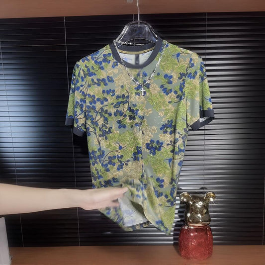 Blue Flower & Green Leaf T-shirt