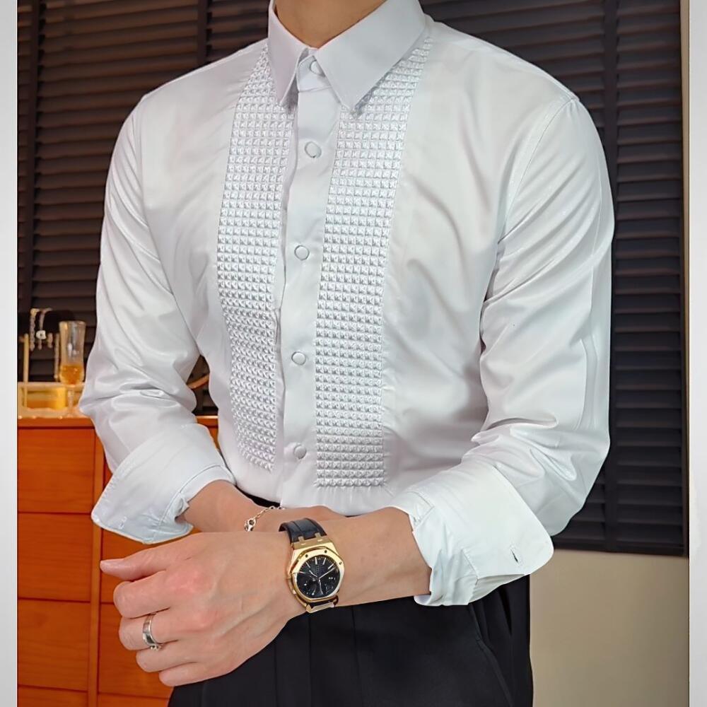Solid Square Emboss Textured Formal Business Shirt