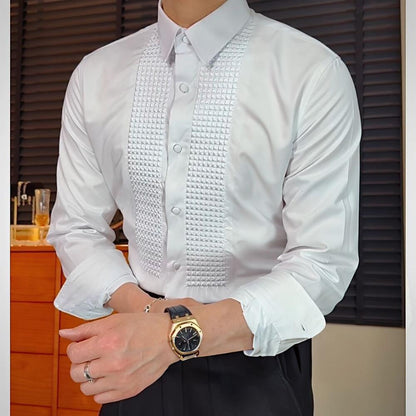 Solid Square Emboss Textured Formal Business Shirt