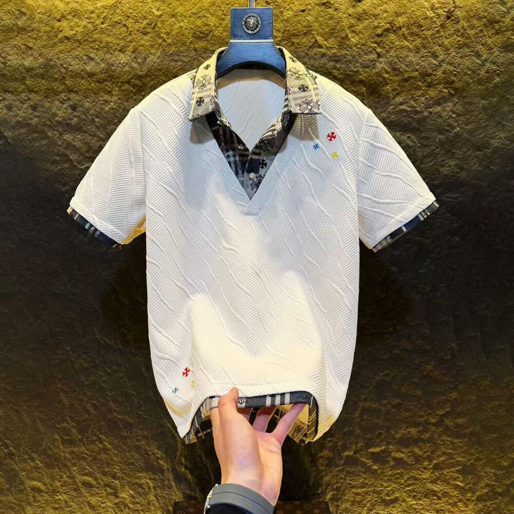 Cross Embossed Collar Polo Shirt