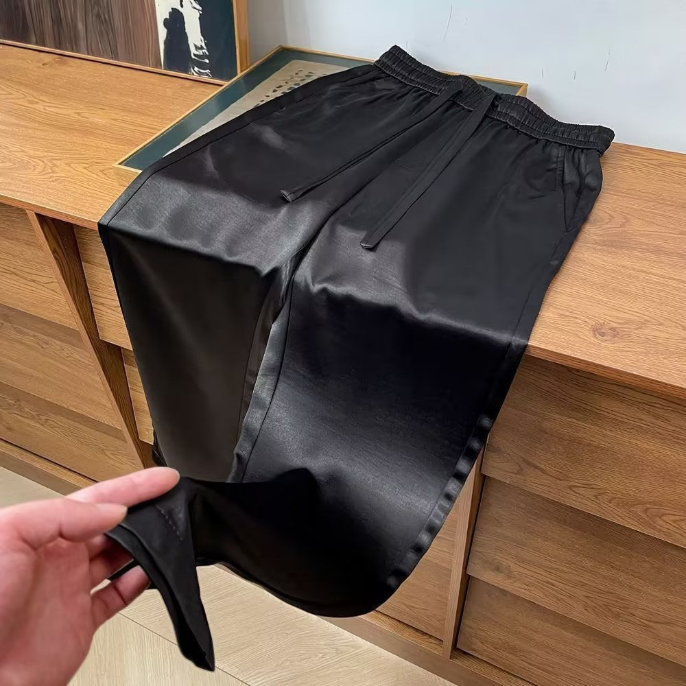 Solid Color High End Acetate Casual Pants