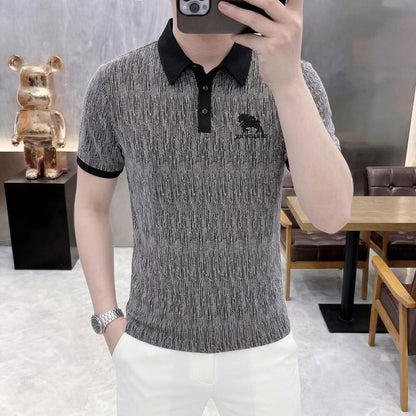 Texture Jacquard Horse Embroidered Polo Shirt