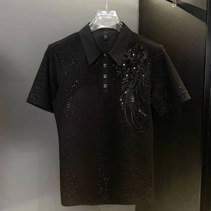 Embossed Floral Sequined Business Polo