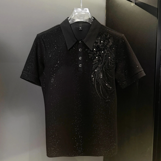 Embossed Floral Sequined Business Polo