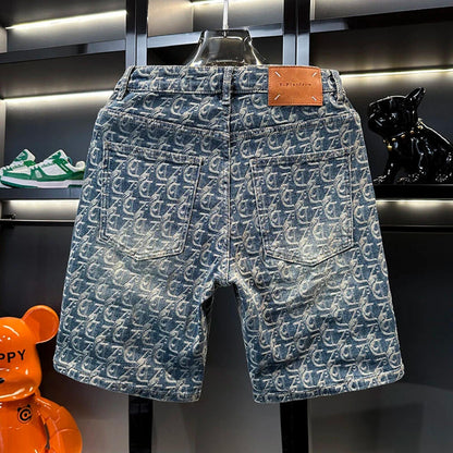 D Letter Embossed Denim Shorts