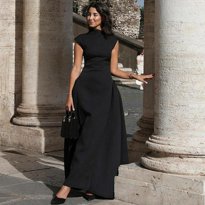 High Waist Slim Fit Irregular Hem Flowy Maxi Dress