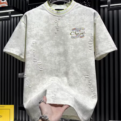 High-end scenic rhinestone short-sleeved shirt
