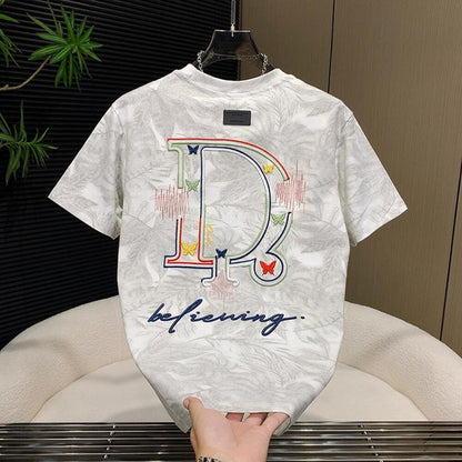 Butterfly Jacquard D Letter Embroidered T-Shirt