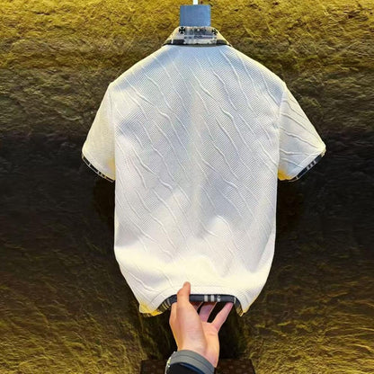 Cross Embossed Collar Polo Shirt