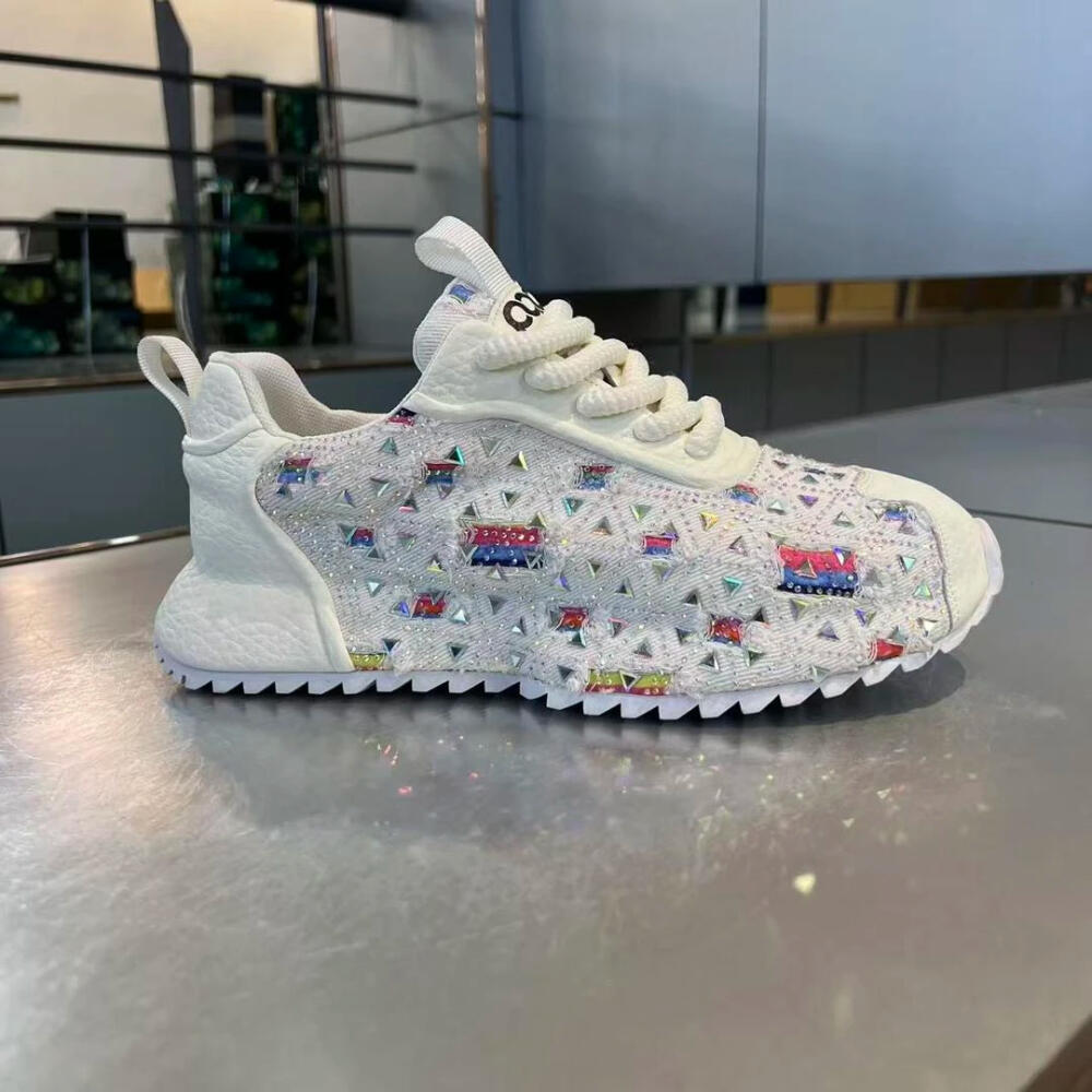 Personalized handcrafted rhinestone-encrusted casual platform sneakers