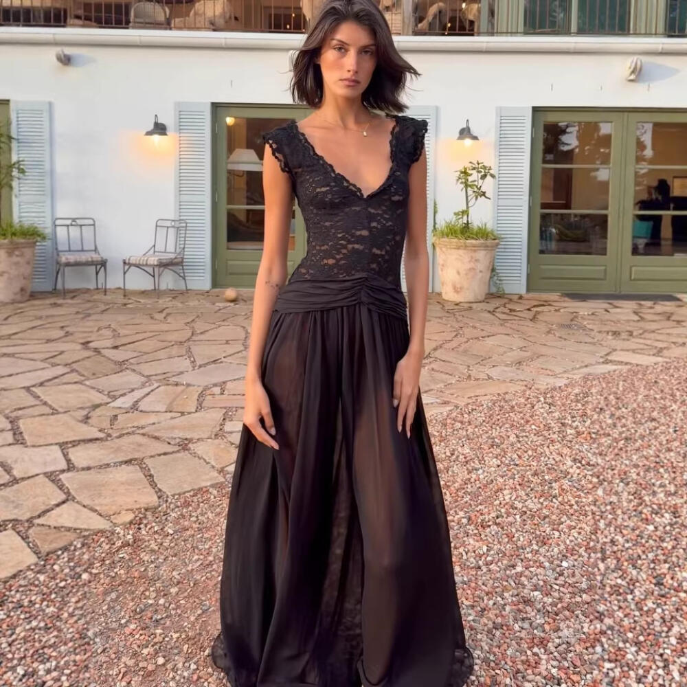 Sexy Black Cutout Flared Hem Formal Evening Gown