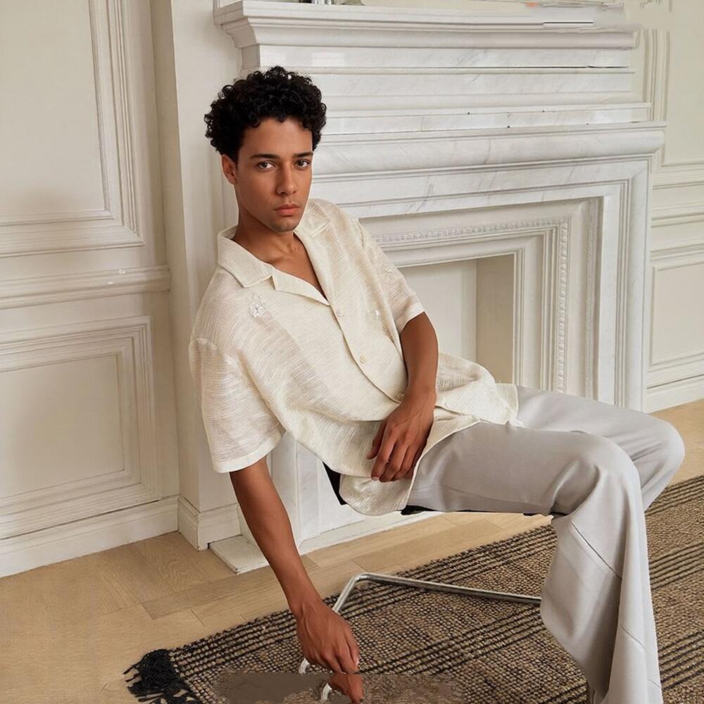 Cuban collar, niche design, openwork short-sleeved shirt