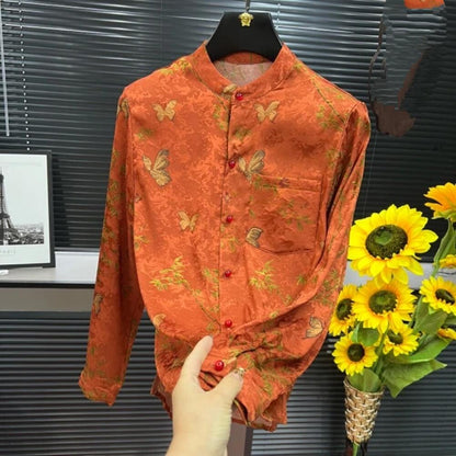 Butterfly Subtle Pattern Ethnic Style Shirt
