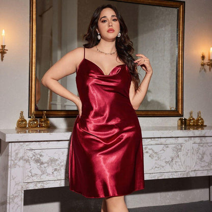 Plus Size Silky Satin Spaghetti Strap Dress