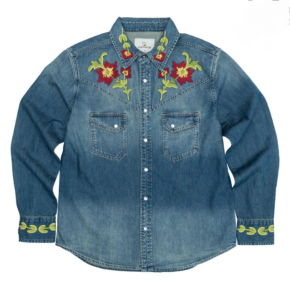 Musician Flower Embroidery Denim Shirt