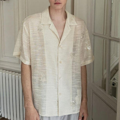 Cuban collar, niche design, openwork short-sleeved shirt