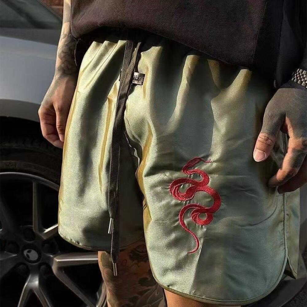 Embroidered Dragon Pattern Shorts