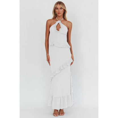 Halter Backless Ruffle Bodycon Maxi Dress