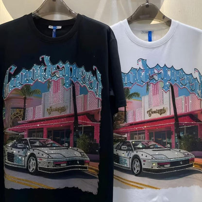 Rhinestone Vintage Sports Car T-Shirt