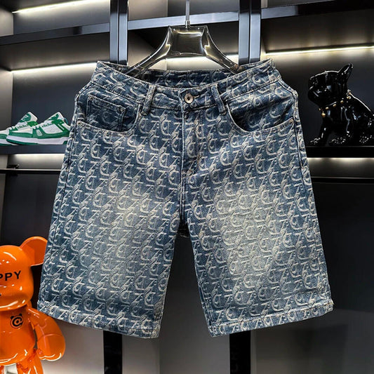 D Letter Embossed Denim Shorts