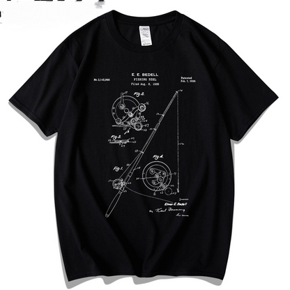 Fishing Rod Patent Blueprint T-shirt